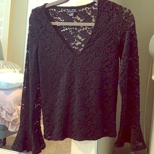 AE Black Lacey Bell Sleeve Top